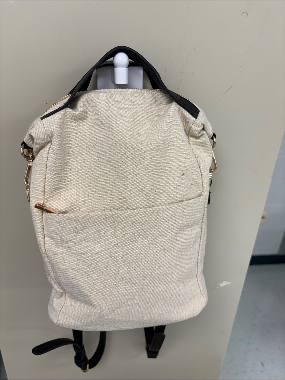 A New Day Athleisure Mini Square Backpack Cream Canvas Black Trim